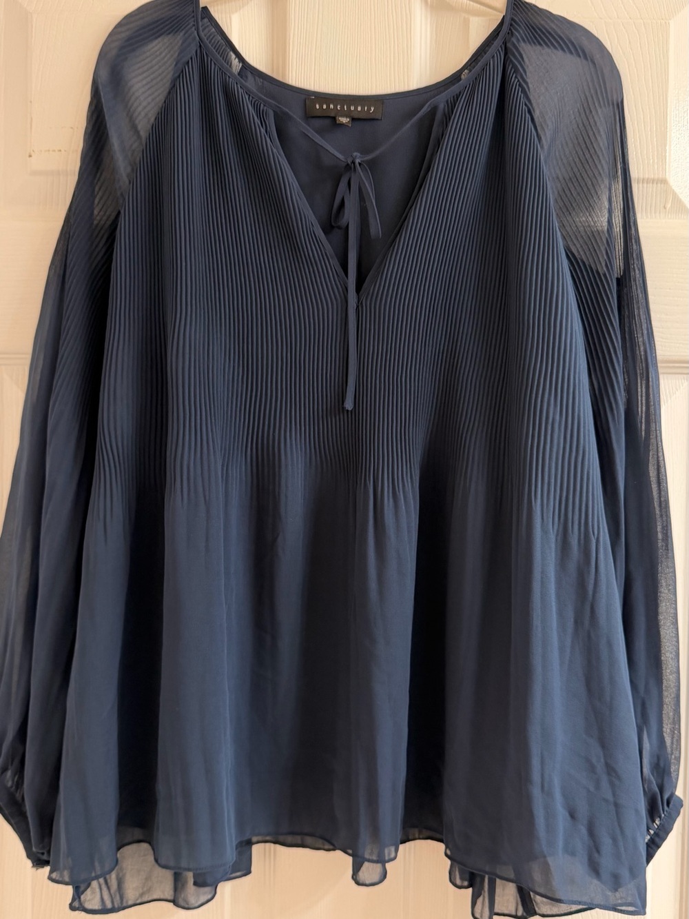 Sanctuary Navy Pleated Chiffon Tie-Neck Blouse